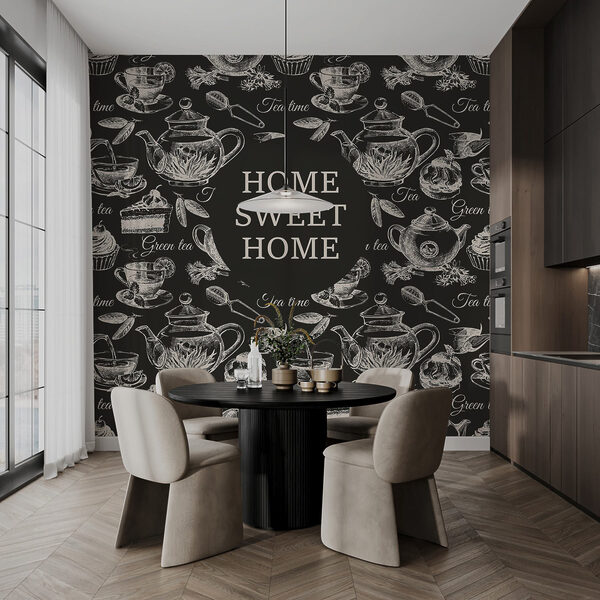 Papier peint avec théières et tasses Papier peint avec théières et tasses