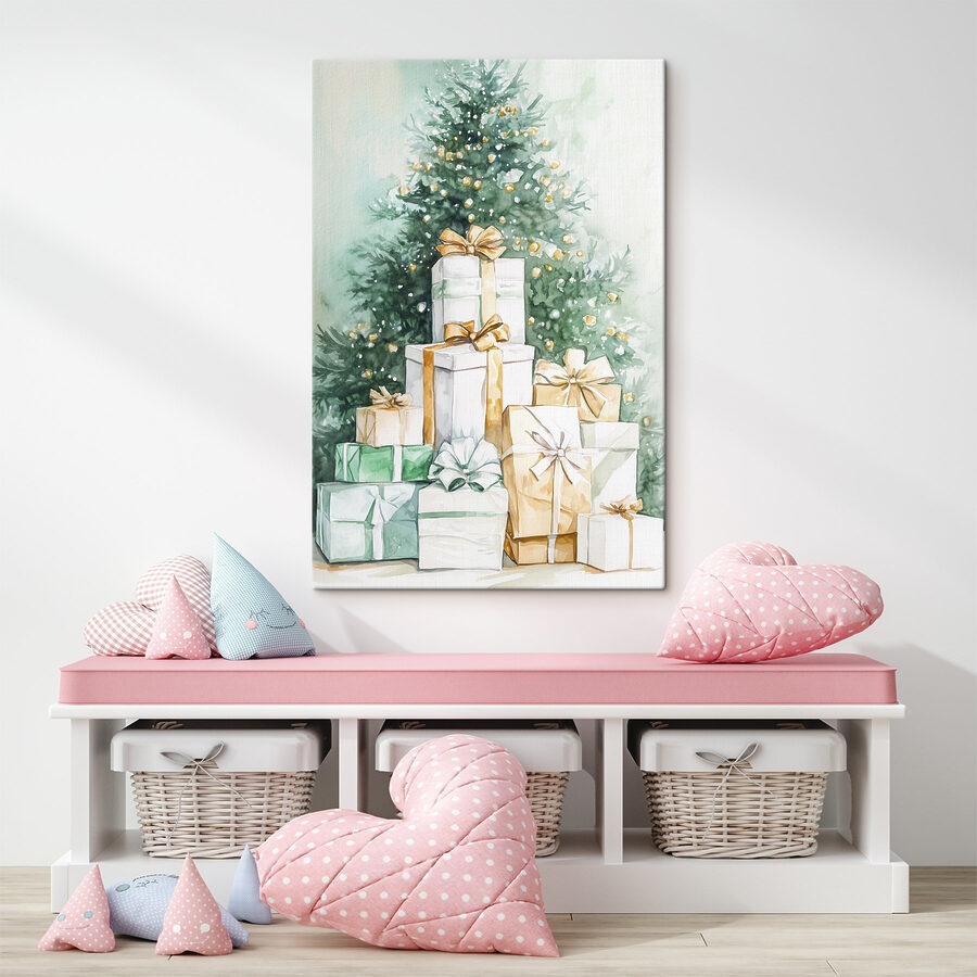 Aquarelle de cadeaux sous un sapin