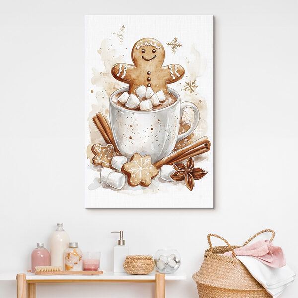 Bonhomme de pain d'épices dans une tasse de chocolat chaud Bonhomme de pain d'épices dans une tasse de chocolat chaud