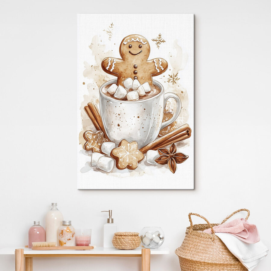 Bonhomme de pain d'épices dans une tasse de chocolat chaud Bonhomme de pain d'épices dans une tasse de chocolat chaud