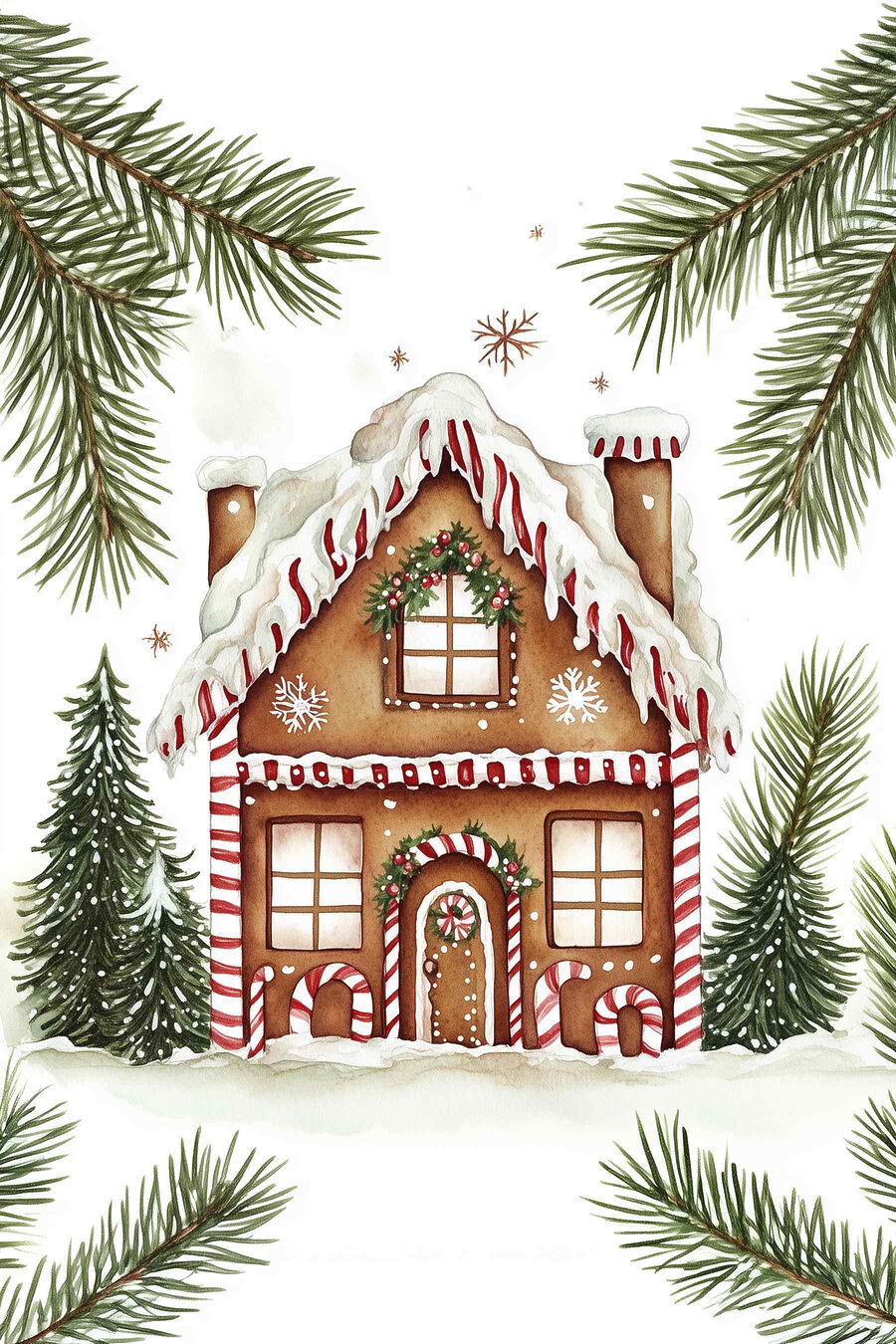 Maison en pain d'épices recouverte de neige