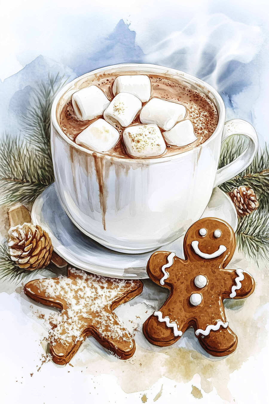 Tasse de chocolat chaud avec des marshmallows et des biscuits en pain d'épices Tasse de chocolat chaud avec des marshmallows et des biscuits en pain d'épices