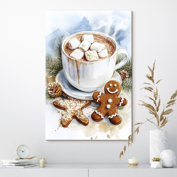 Tasse de chocolat chaud avec des marshmallows et des biscuits en pain d'épices Tasse de chocolat chaud avec des marshmallows et des biscuits en pain d'épices