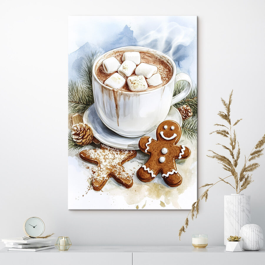 Tasse de chocolat chaud avec des marshmallows et des biscuits en pain d'épices Tasse de chocolat chaud avec des marshmallows et des biscuits en pain d'épices
