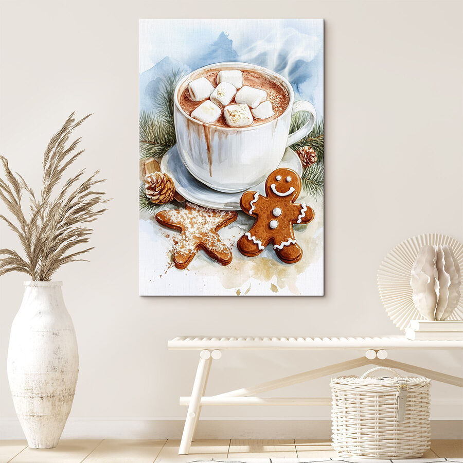 Tasse de chocolat chaud avec des marshmallows et des biscuits en pain d'épices Tasse de chocolat chaud avec des marshmallows et des biscuits en pain d'épices