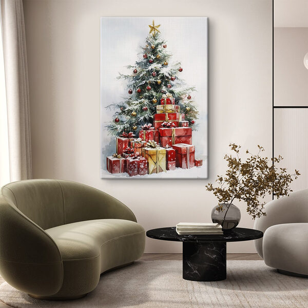 Aquarelle de cadeaux sous un arbre de Noël Aquarelle de cadeaux sous un arbre de Noël