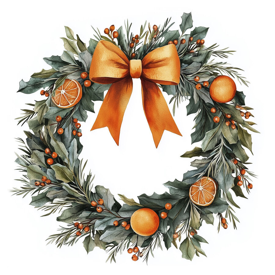 Tableaux Couronne aquarelle avec oranges et baies – Image 12