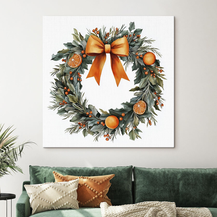 Tableaux Couronne aquarelle avec oranges et baies