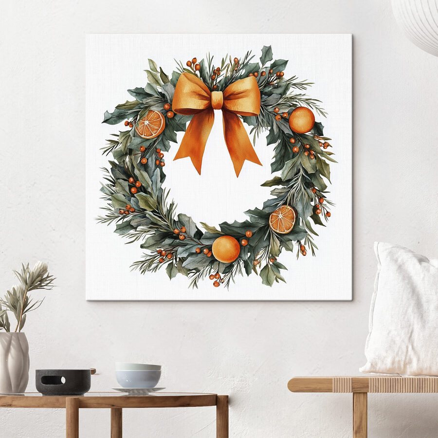 Tableaux Couronne aquarelle avec oranges et baies – Image 2