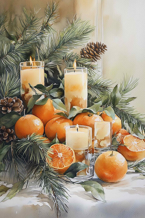 Peinture d'oranges et de bougies Peinture d'oranges et de bougies
