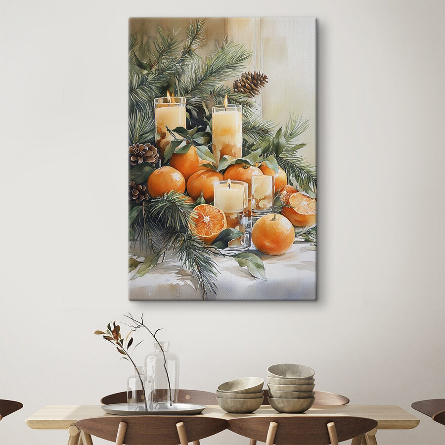 Peinture d'oranges et de bougies