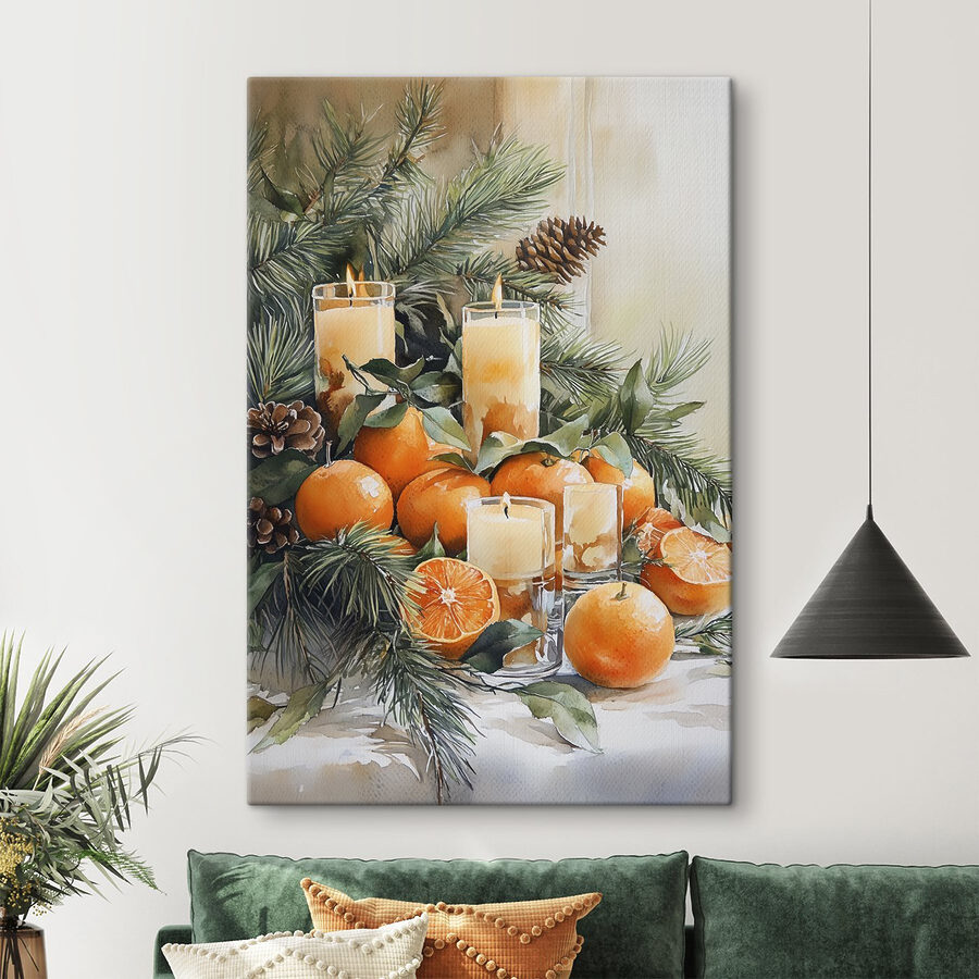 Peinture d'oranges et de bougies