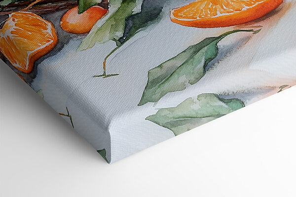 Aquarelle d'oranges et de bougies sur une table Aquarelle d'oranges et de bougies sur une table
