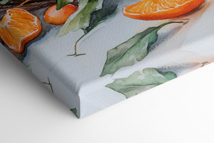 Aquarelle d'oranges et de bougies sur une table