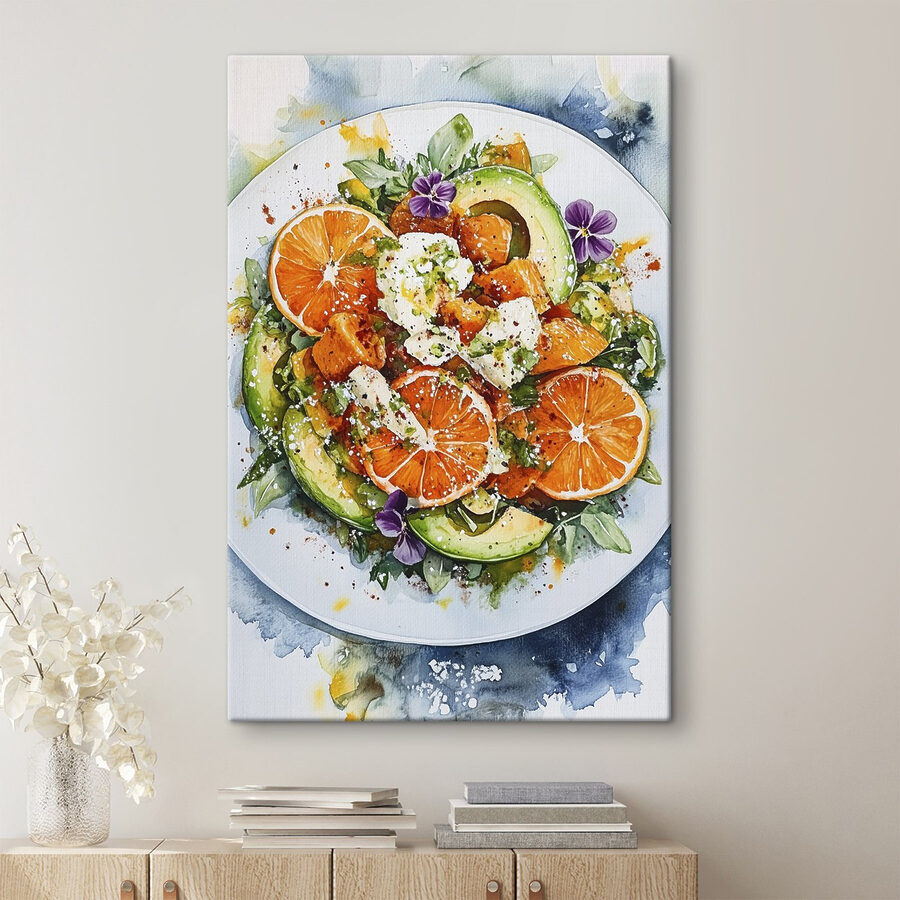 Assiette de nourriture avec oranges et avocats