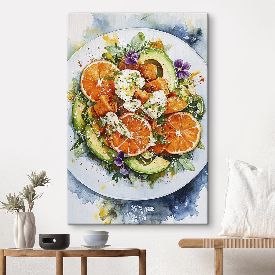 Assiette de nourriture avec oranges et avocats