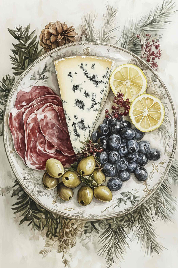 Assiette de nourriture avec fruits et fromage Assiette de nourriture avec fruits et fromage