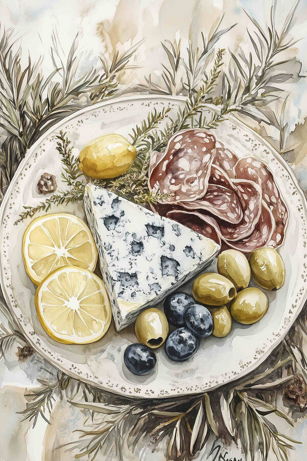 Assiette de nourriture avec du fromage et des olives Assiette de nourriture avec du fromage et des olives