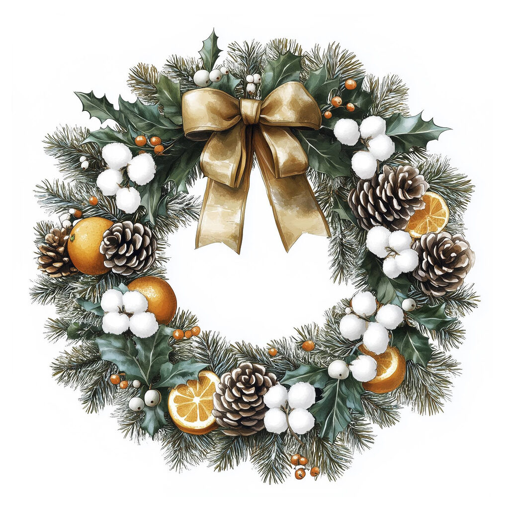 Wreath with pine cones and oranges