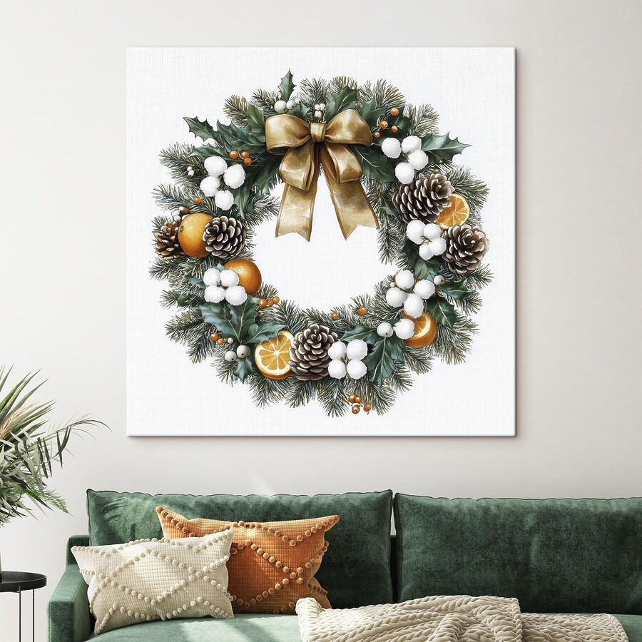 Couronne de pommes de pin et d'oranges