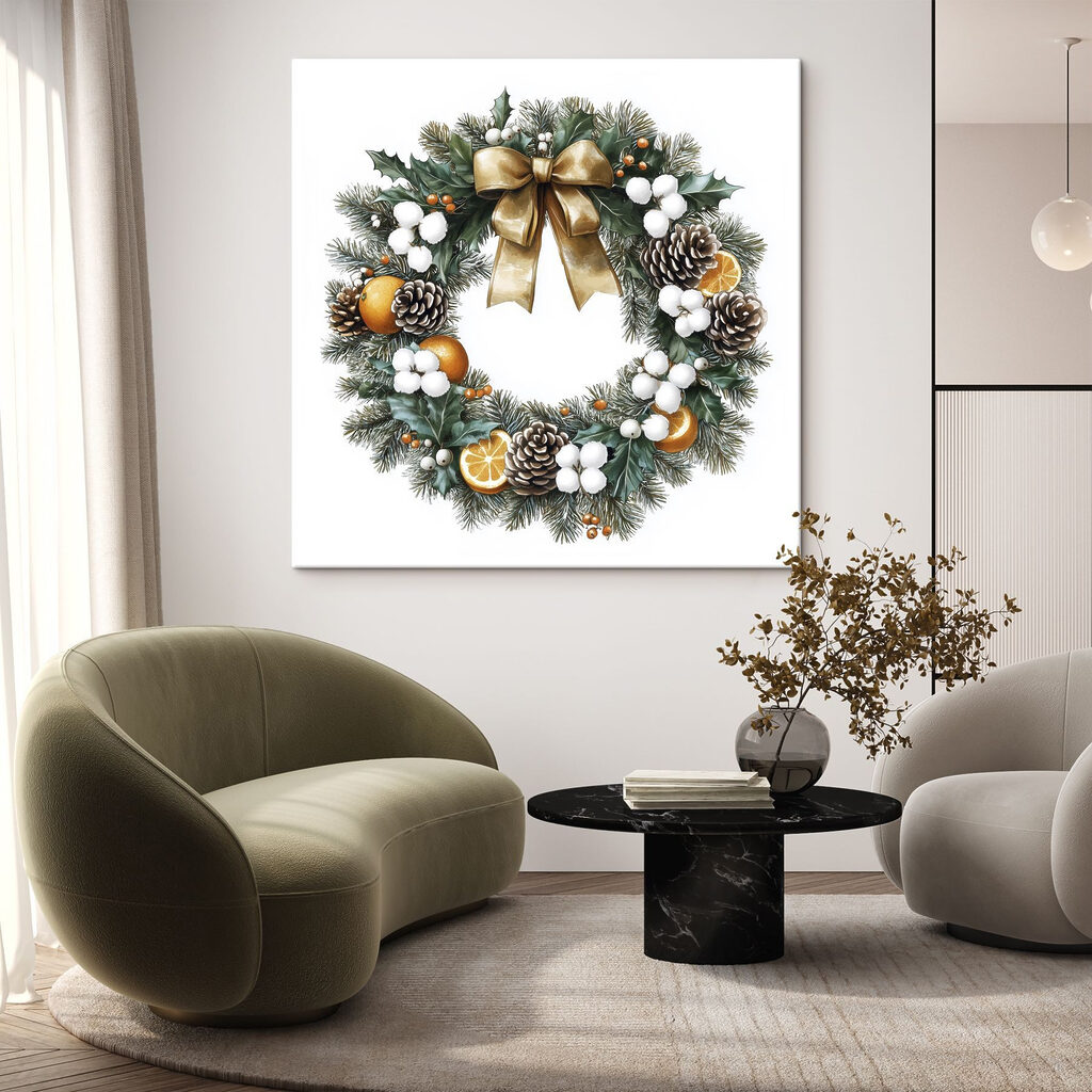 Wreath with pine cones and oranges