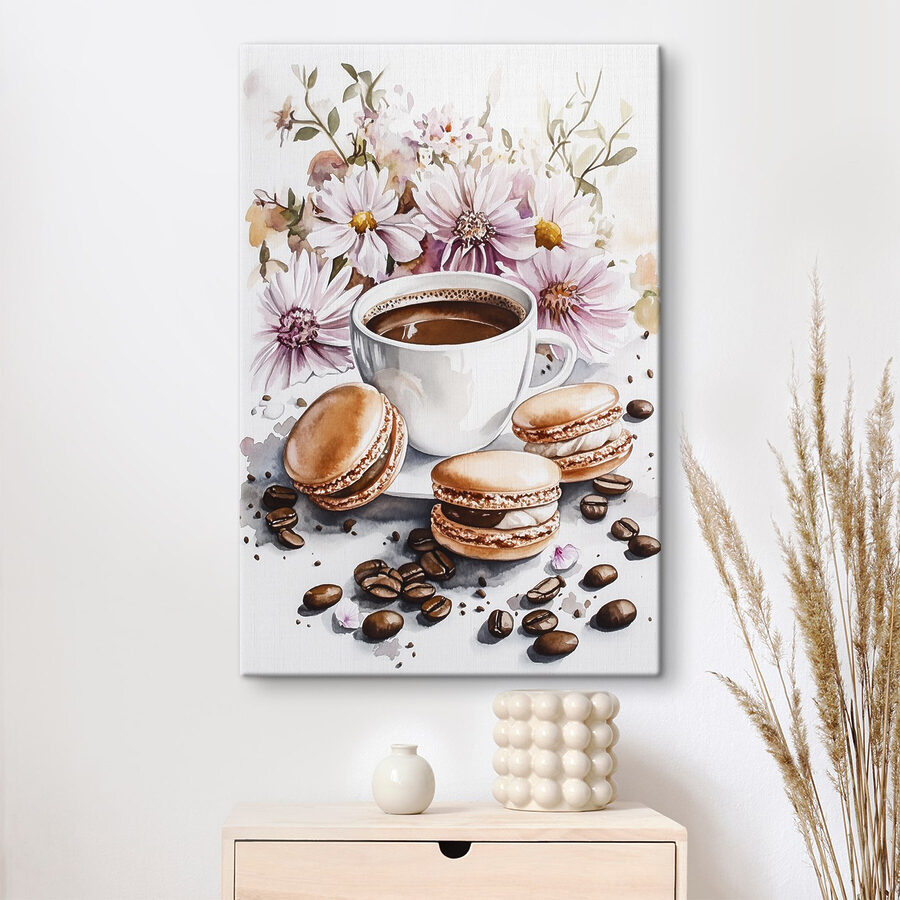 Aquarelle d'une tasse de café et de biscuits