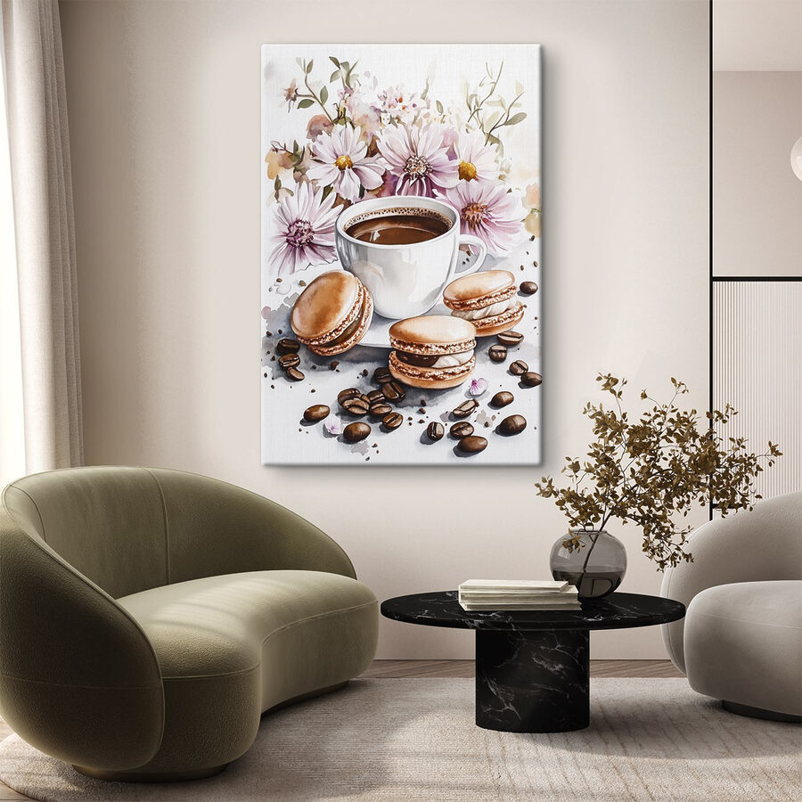 Aquarelle d'une tasse de café et de biscuits
