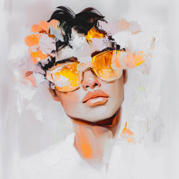 Homme portant des lunettes de soleil et des fleurs sur la tête Homme portant des lunettes de soleil et des fleurs sur la tête