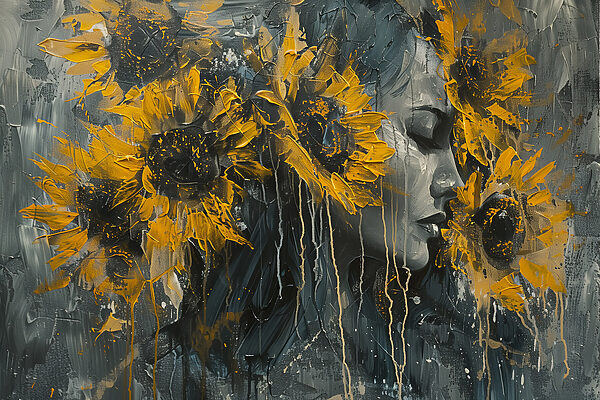 Peinture d'une femme avec des tournesols Peinture d'une femme avec des tournesols