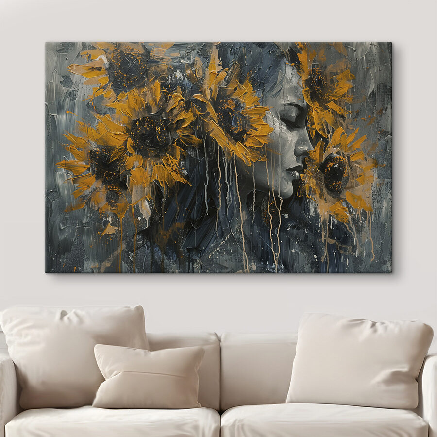 Peinture d'une femme avec des tournesols Peinture d'une femme avec des tournesols