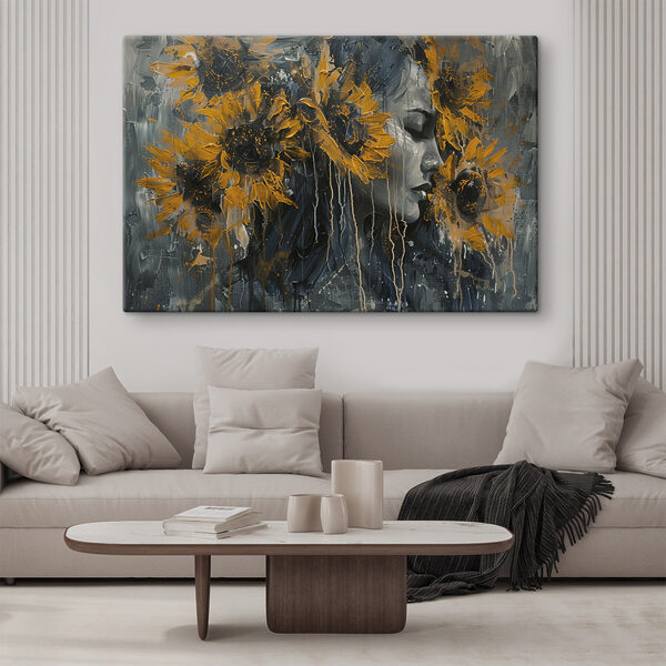 Peinture d'une femme avec des tournesols Peinture d'une femme avec des tournesols