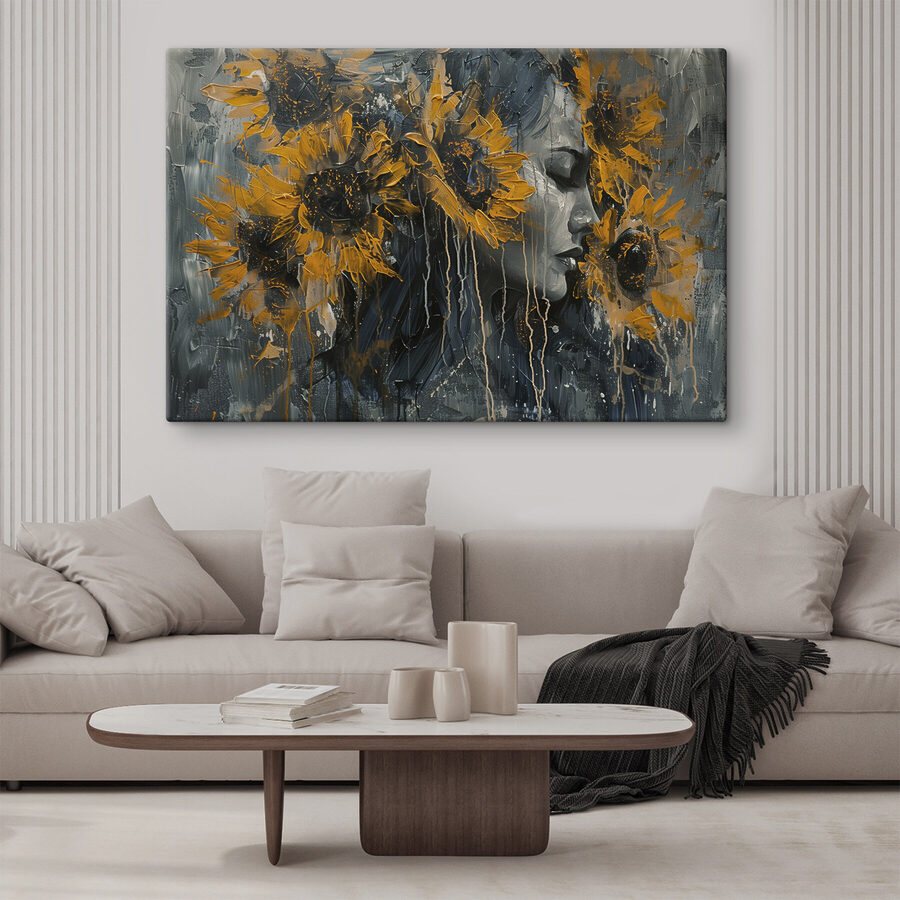 Peinture d'une femme avec des tournesols Peinture d'une femme avec des tournesols