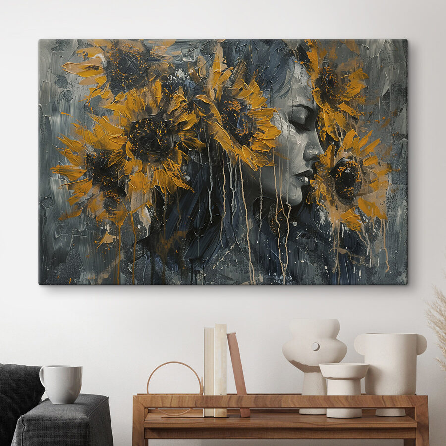 Peinture d'une femme avec des tournesols Peinture d'une femme avec des tournesols