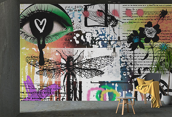 Collage d'art avec des libellules et des fleurs Collage d'art avec des libellules et des fleurs