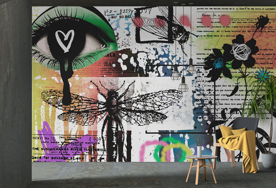 Collage d'art avec des libellules et des fleurs