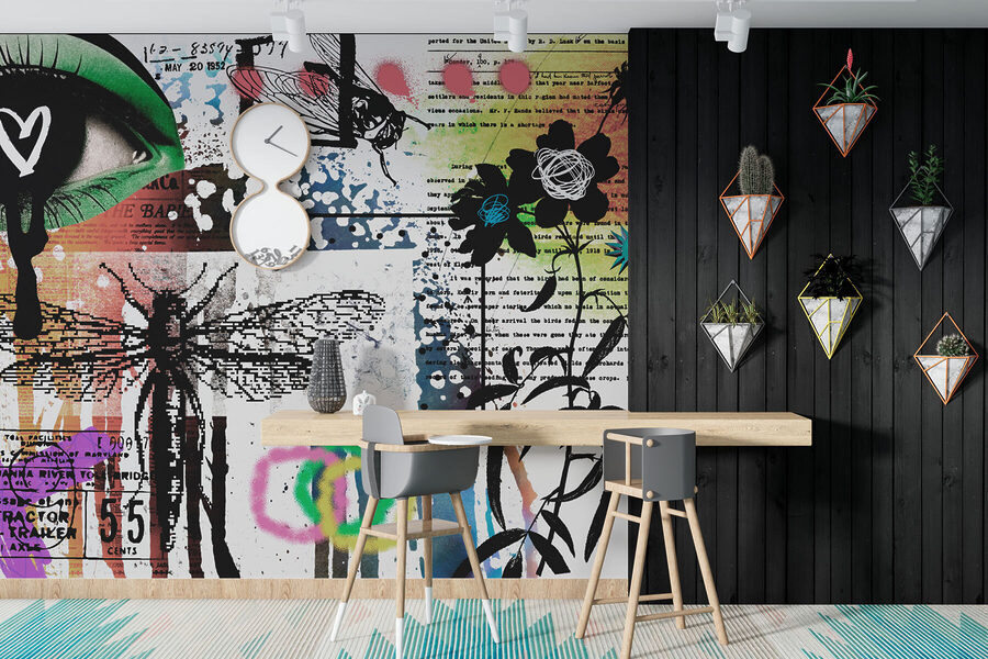 Collage d'art avec des libellules et des fleurs