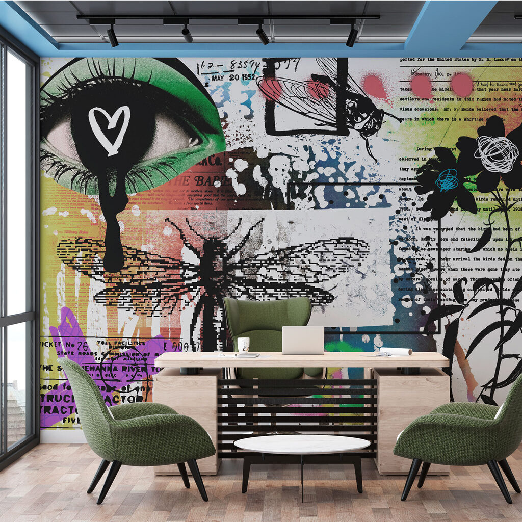 Collage of art with dragonflies and flowers Collage of art with dragonflies and flowers