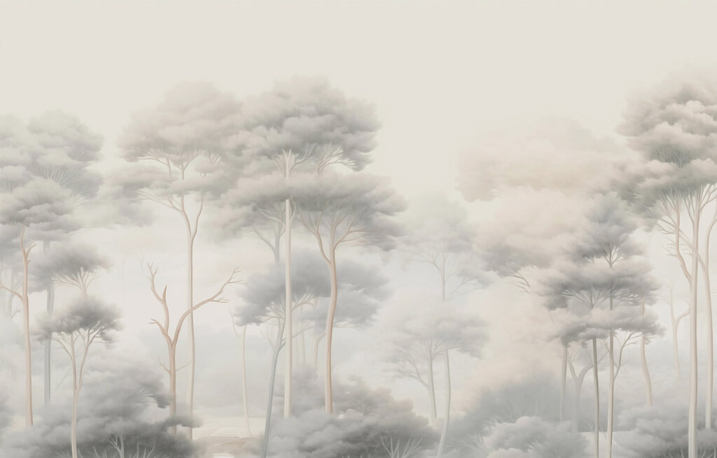 Groupe d'arbres dans une forêt brumeuse Groupe d'arbres dans une forêt brumeuse