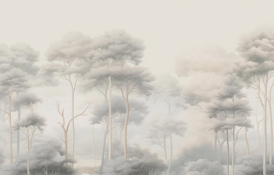 Groupe d'arbres dans une forêt brumeuse Groupe d'arbres dans une forêt brumeuse