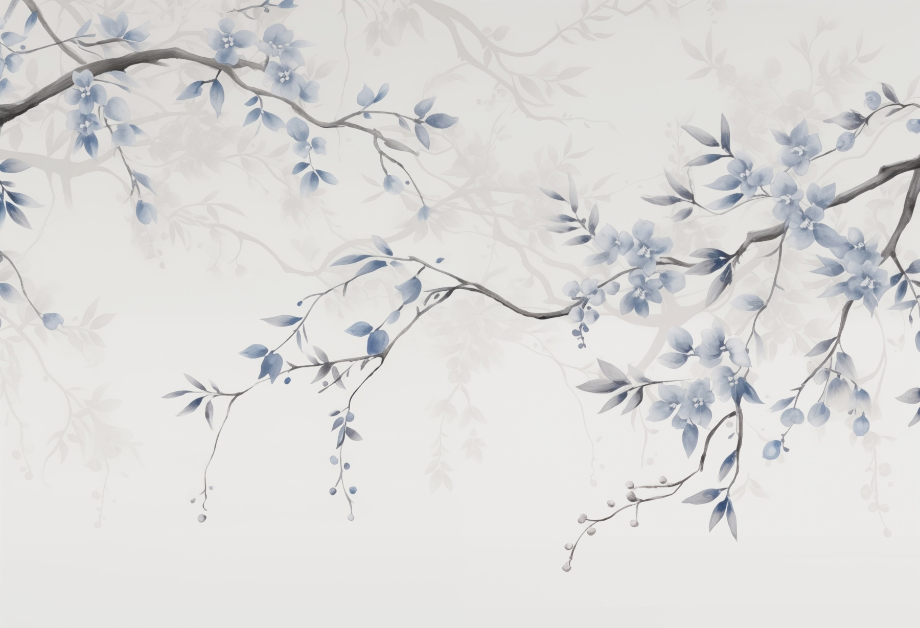 Branch with blue flowers and leaves Branch with blue flowers and leaves