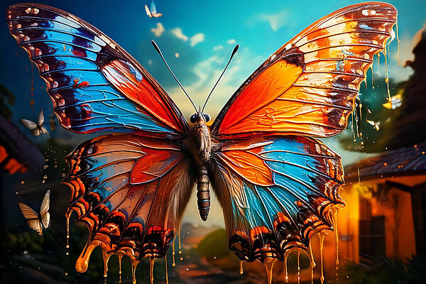 Papillon aux ailes orange et bleues Papillon aux ailes orange et bleues