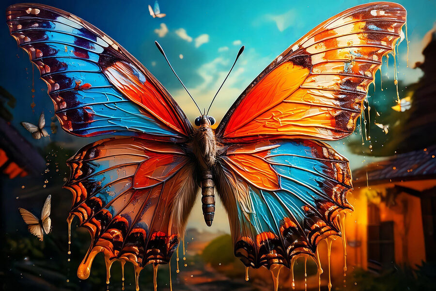 Papillon aux ailes orange et bleues Papillon aux ailes orange et bleues