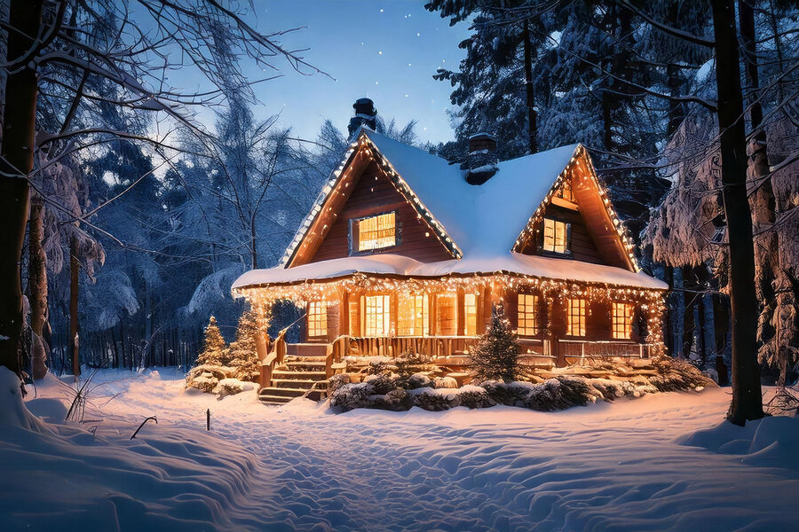 Maison illuminée dans la neige