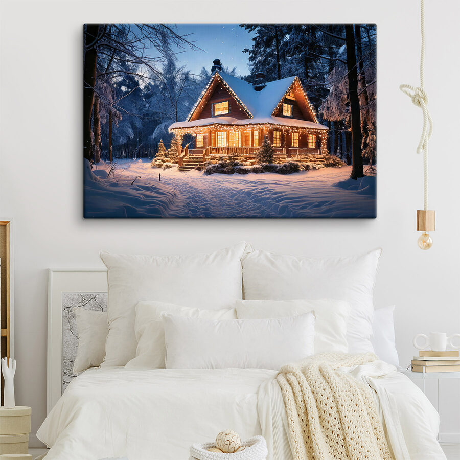 Maison illuminée dans la neige