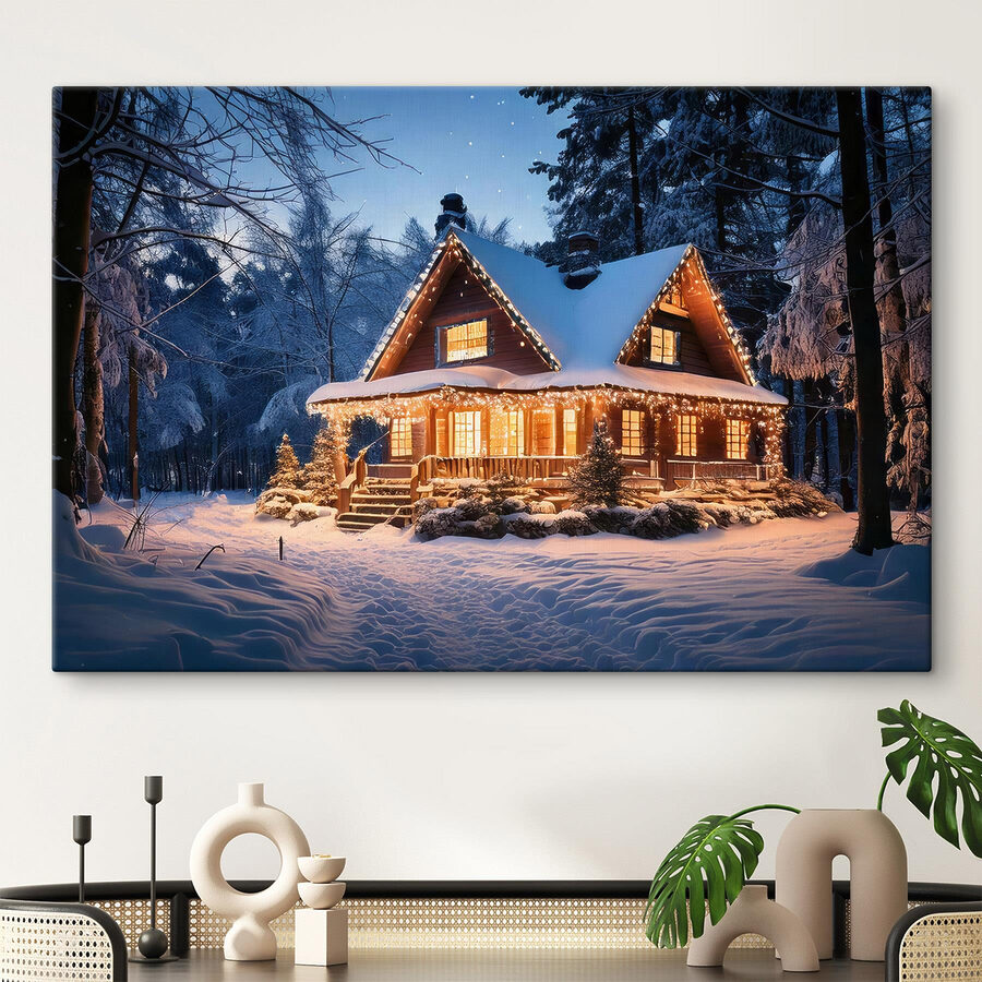 Maison illuminée dans la neige