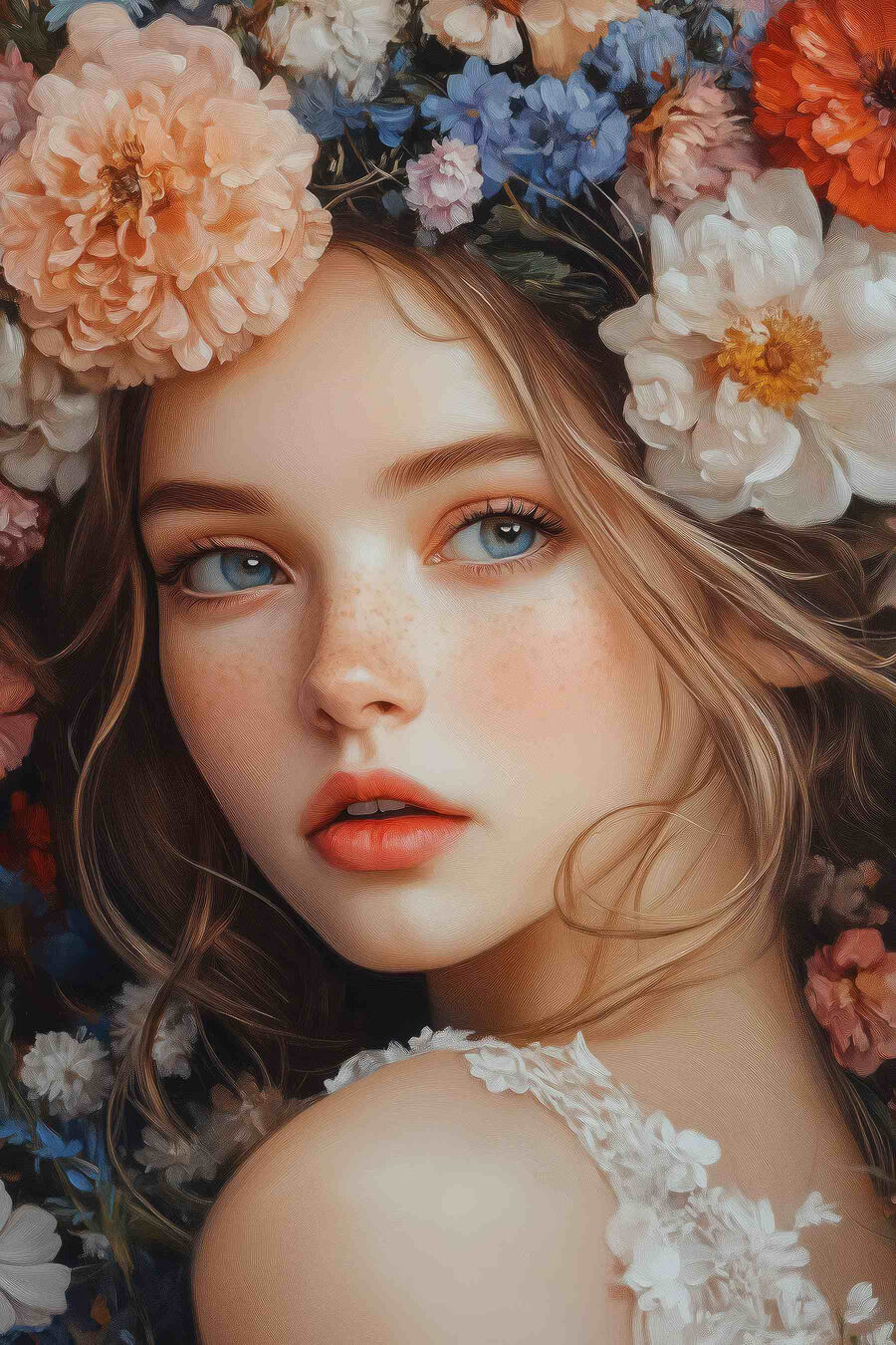 Femme avec des fleurs dans les cheveux Femme avec des fleurs dans les cheveux