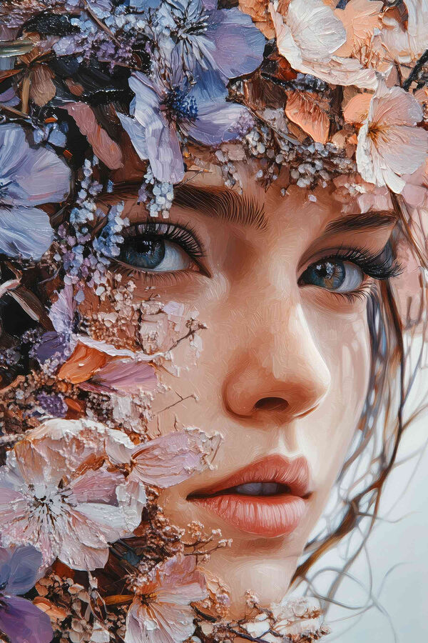 Femme avec des fleurs sur le visage Femme avec des fleurs sur le visage