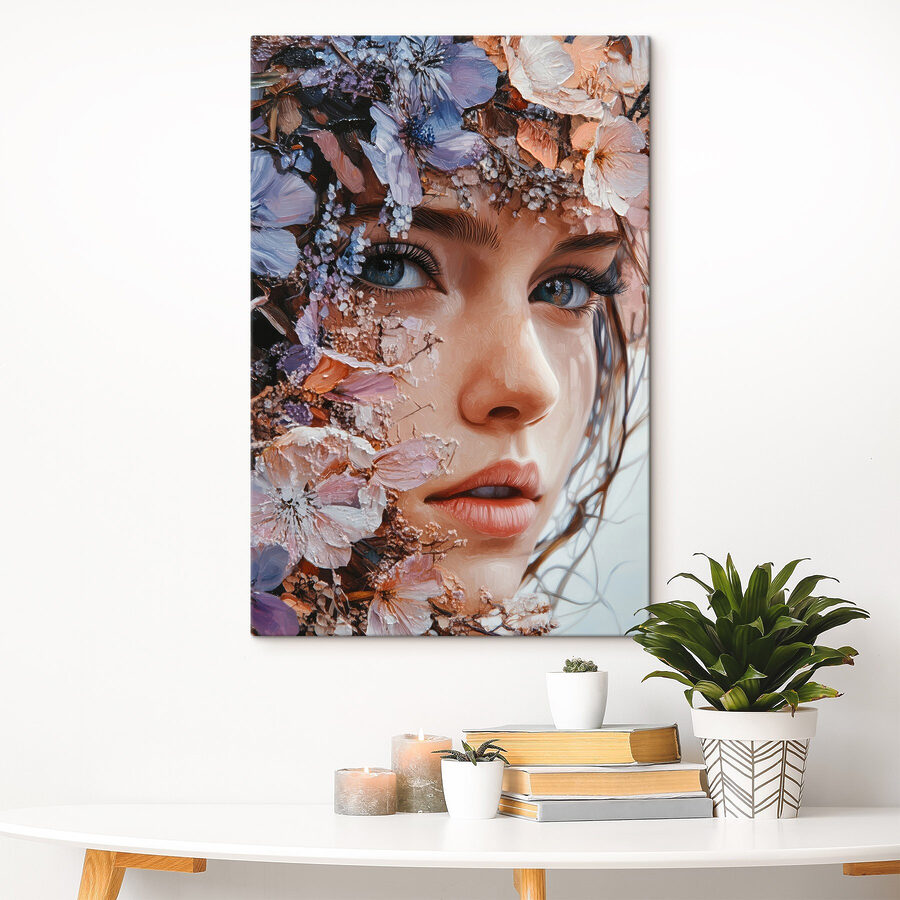 Femme avec des fleurs sur le visage