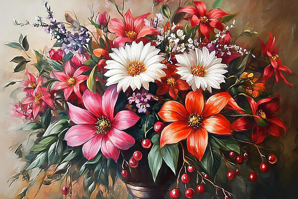 Peinture de fleurs dans un vase Peinture de fleurs dans un vase