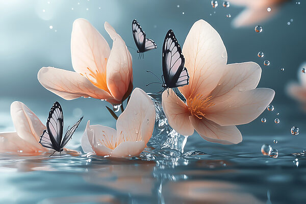 Papillons sur les fleurs et l'eau Papillons sur les fleurs et l'eau